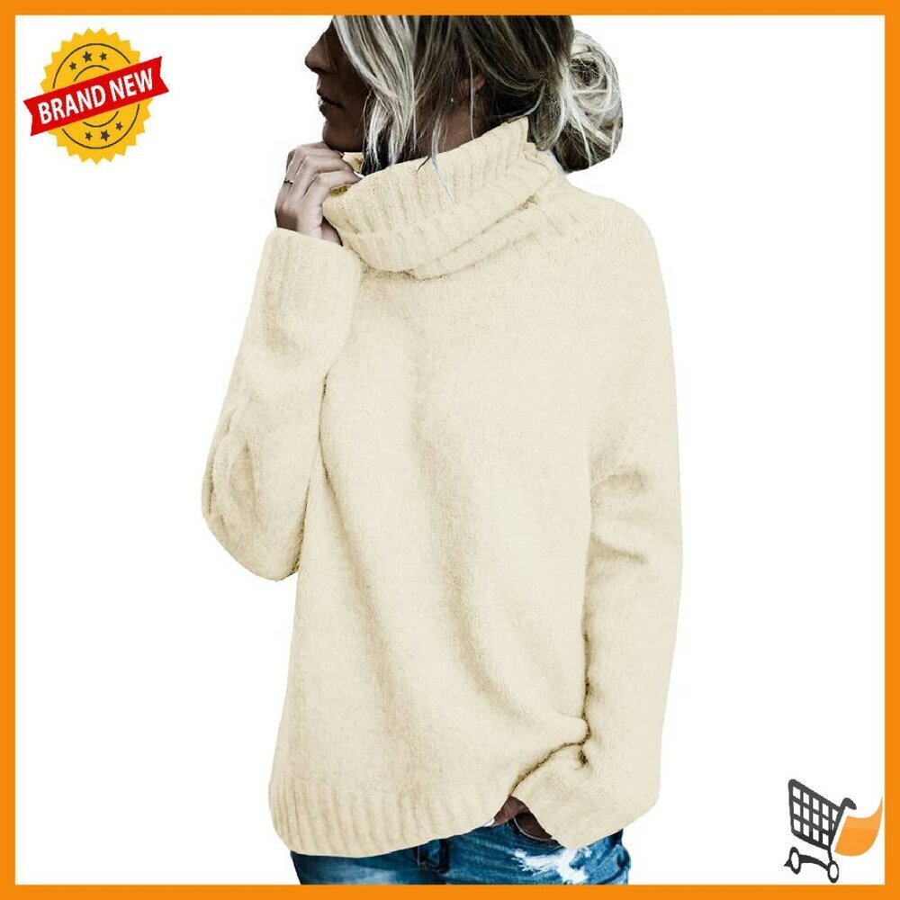 Oversized Cable Knit Turtleneck Sweater Chunky Pullover Long Sleeve